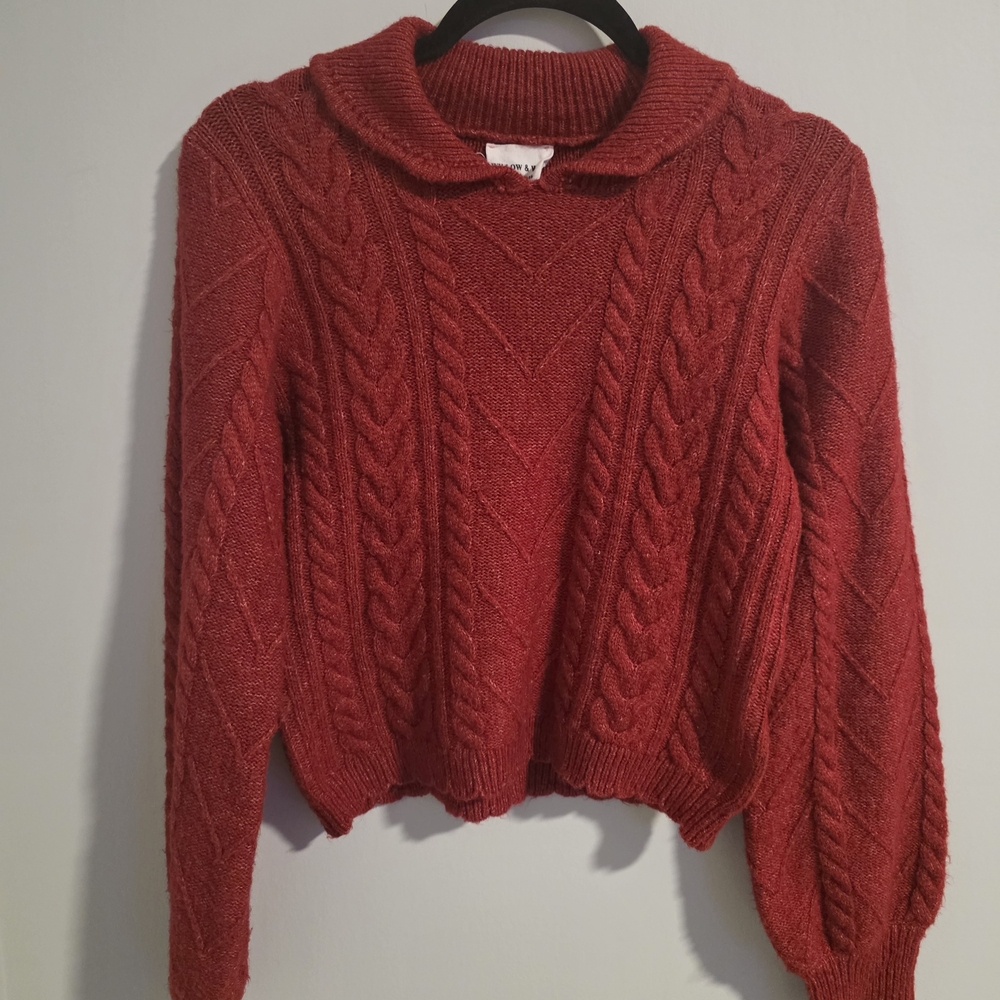 Elegant Red Cable Knit Turtleneck Sweater